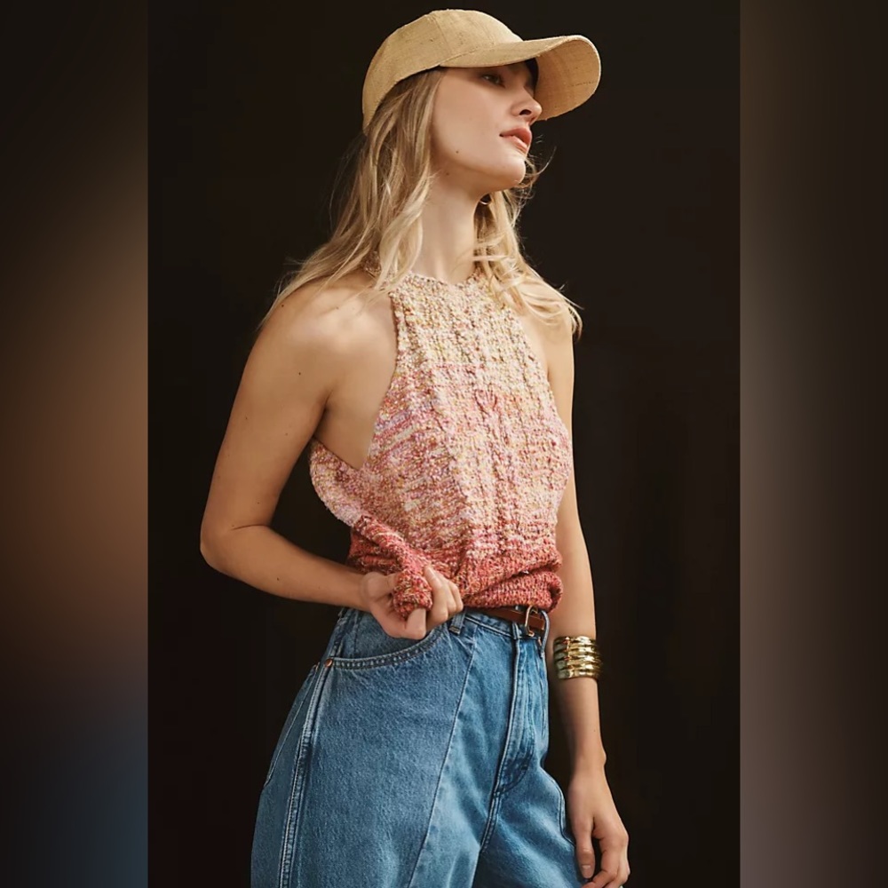 ✨ Anthropologie Cable-Knit Halter Sweater Tank Sz L
